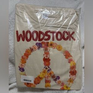 Woodstock Peace Sign Cotton T-Shirt cream color